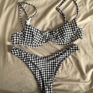 Black and White Gingham Bikini Set